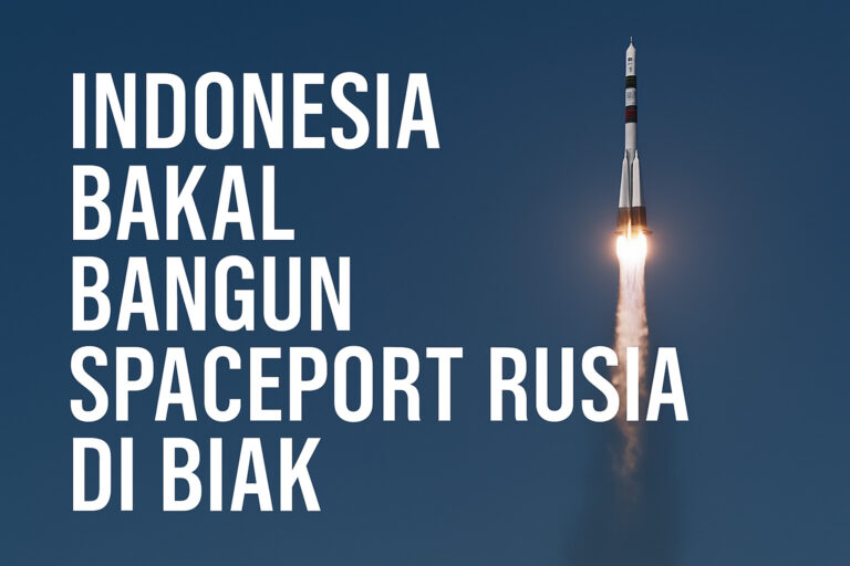 Roket Soyuz meluncur dengan teks “Indonesia Bakal Bangun Spaceport Rusia di Biak