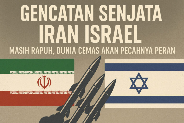 Ilustrasi gencatan senjata Iran Israel dengan bendera dan rudal
