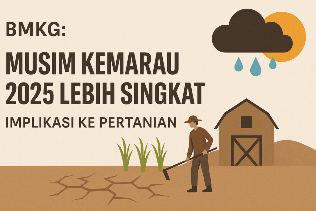 Infografis musim kemarau 2025 lebih singkat dan dampaknya pada pertanian.