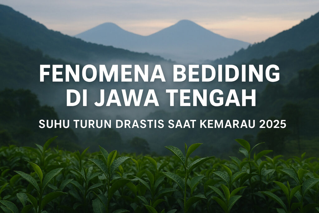 Pemandangan pegunungan berkabut di Jawa Tengah saat fenomena bediding.