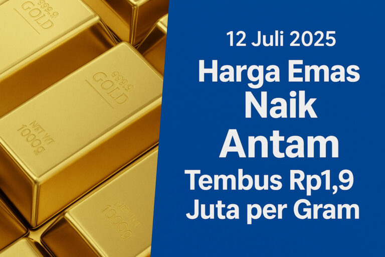 Batangan emas dan teks harga emas 12 Juli 2025 naik