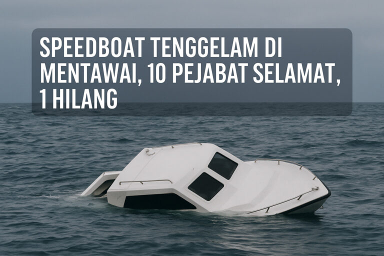 Speedboat terbalik dan tenggelam di laut Mentawai dengan judul berita.