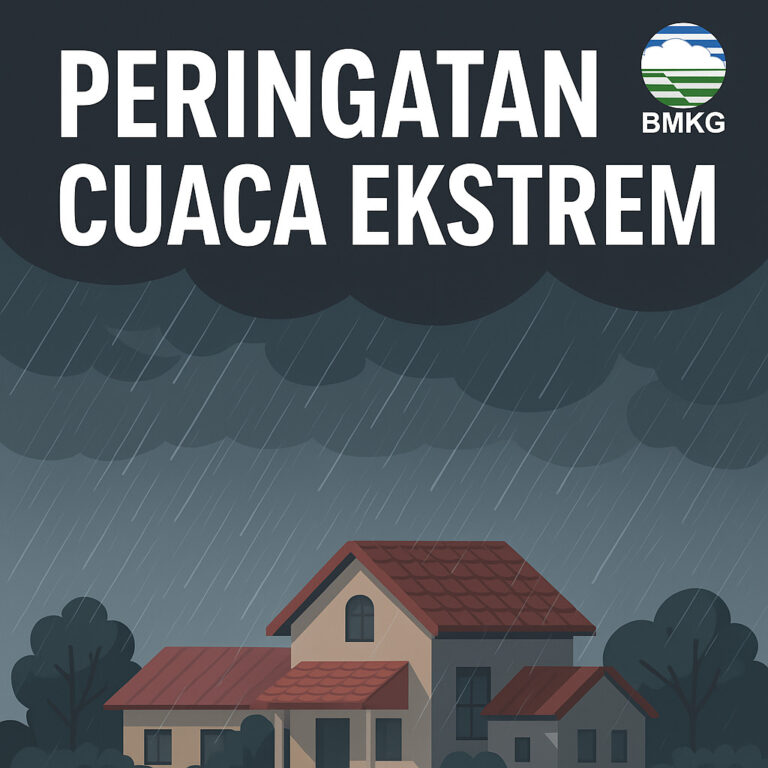 Ilustrasi peringatan cuaca ekstrem dari BMKG saat hujan deras.