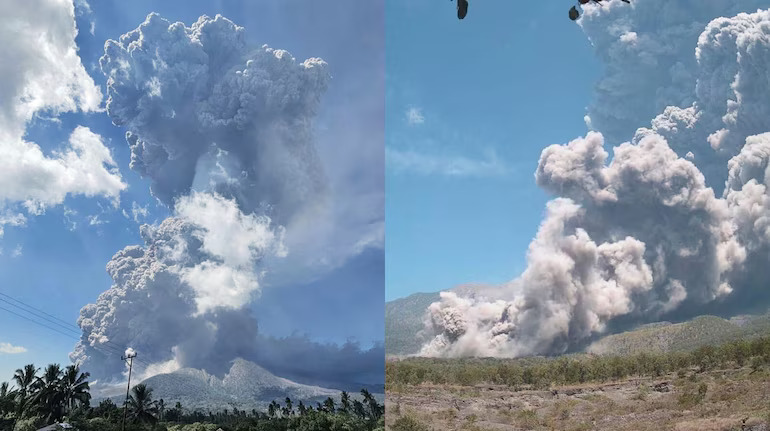 Letusan Gunung Lewotobi Laki-Laki semburkan abu tinggi ke langit, 7 Juli 2025.